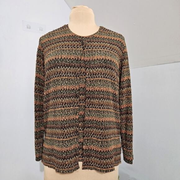 Laura Ashley Two-Piece Tank Top with Button Front Textured Metallic Cardigan S - Picture 1 of 10